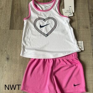Nike White and Pink Tank Top and Shorts Set